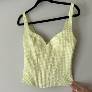 Zara Green and White checkered corset top and mini skirt